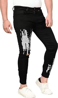 Stylish Black Denim Printed Low-Rise Jeans For Men-thumb1