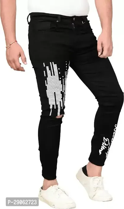 Stylish Black Denim Printed Low-Rise Jeans For Men-thumb2