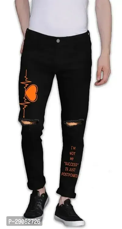 Stylish Black Denim Printed Low-Rise Jeans For Men