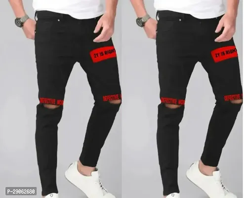 Stylish Black Denim Printed Low-Rise Jeans For Men Pack Of 2-thumb0
