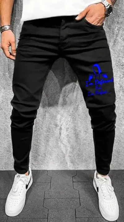 Star4well Men Printed Black Slim Fit Jeans