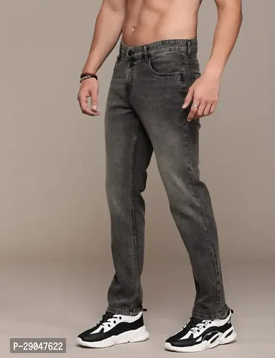 Stylish Slim Fit Grey Denim Jeans For Men-thumb0
