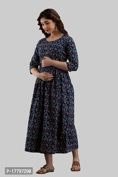 HRK VENOM Women's Pure Cotton Printed Maternity Gown/Maternity wear/Feeding Gown A-line Maternity Feeding Dress Maternity Kurti Gown for Women-thumb2