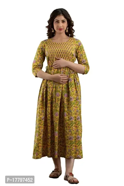 HRK VENOM Women's Pure Cotton Printed Maternity Gown/Maternity wear/Feeding Gown A-line Maternity Feeding Dress Maternity Kurti Gown for Women-thumb0
