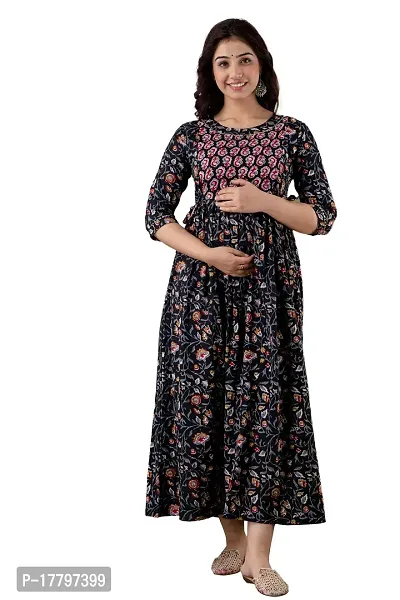 madfury Women's Cotton A-Line Maternity Feeding Kurti with Zippers | Anarkali Kurti for Women-thumb3