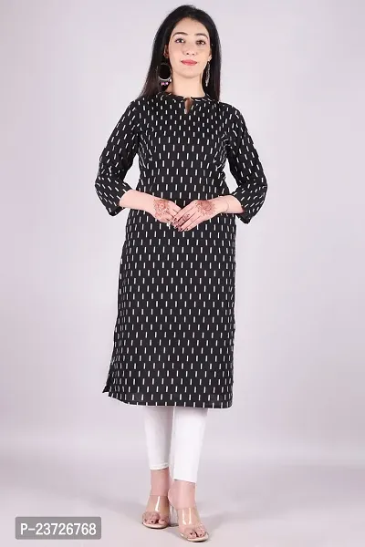 Stylish Black Cotton Blend Stitched Kurta For Women-thumb0