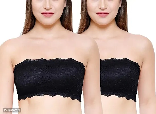 SPIRIT BEAUTY Women's Cotton, Nylon, Polyamide  Spandex Lightly Padded, with Removable Pads Bandeau Bra - Black  Skin