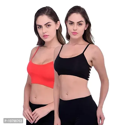 SPIRIT BEAUTY Designer Stylish Comfortable Regular 6 Straps Bra for Women's and Girls Set of 2 (Size 26 to 32)(Black  Red) Multicolour