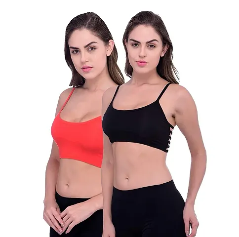 SPIRIT BEAUTY Designer Stylish Comfortable Regular Straps Bra for Women's and Girls Set of 2 (Size 26 to 32)(Black Red)