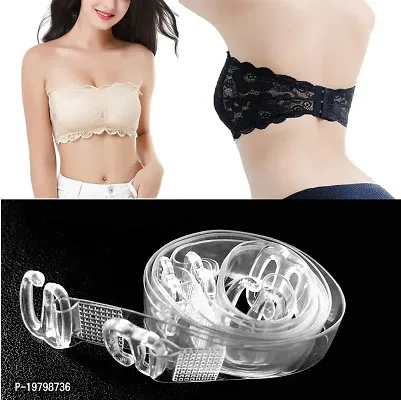 SPIRIT BEAUTY Women's Lace Tube Strapless Padded Bra with Free 2PCS Bra Straps Pack of 2 (Free Size 26 to 32) (Black  Skin)-thumb2