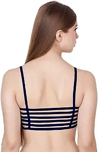 SPIRIT BEAUTY Women 6 Straps Padded Bra White  Navy Blue-thumb1