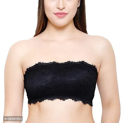 SPIRIT BEAUTY Women's Cotton, Nylon, Polyamide  Spandex Lightly Padded, with Removable Pads Bandeau Bra - Black  Skin-thumb2