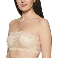 SPIRIT BEAUTY Women's Lace Lightly Padded Wire Free Strapless Padded Tube Bra Pack of 2 (Beige)-thumb2