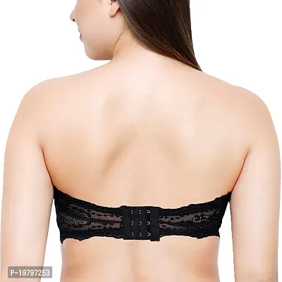 SPIRIT BEAUTY Women's Cotton, Nylon, Polyamide  Spandex Lightly Padded, with Removable Pads Bandeau Bra - Black  Skin-thumb3