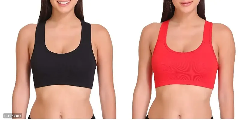 SPIRIT BEAUTY Sports Bra for Women, Yoga Bra, Padded Medium Support Running Bras Workout Bras Athletic Bras Pack of 2 (Black  Red) Multicolour
