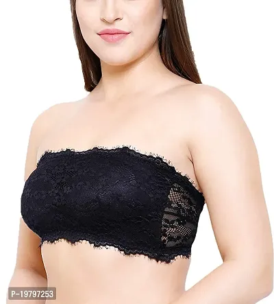 SPIRIT BEAUTY Women's Cotton, Nylon, Polyamide  Spandex Lightly Padded, with Removable Pads Bandeau Bra - Black  Skin-thumb4