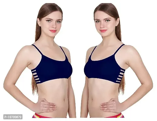 SPIRIT BEAUTY Designer Stylish Comfortable Regular 6 Straps Bra for Women's and Girls Set of 2 (Size 26 to 32)(Blue)-thumb0