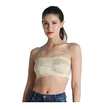 SPIRIT BEAUTY 3 Pieces Women's Floral Lace Tube Top Bandeau Strapless Bras Seamless Stretchy Chest Wrap (Black, Beige,White)-thumb2