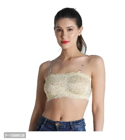 SPIRIT BEAUTY 3 Pieces Women's Floral Lace Tube Top Bandeau Strapless Bras Seamless Stretchy Chest Wrap (Black, Beige,White)-thumb3