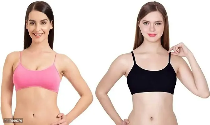 SPIRIT BEAUTY Women Synthetic Padded Non-Wired Bra Pack of 2 (Pink  Black, Free)