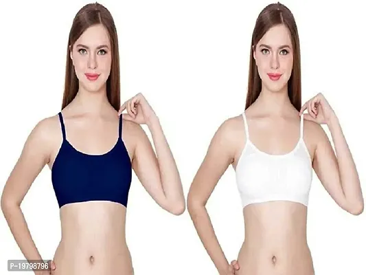 SPIRIT BEAUTY Women 6 Straps Padded Bra White  Navy Blue