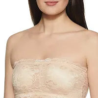 SPIRIT BEAUTY Women's Lace Lightly Padded Wire Free Strapless Padded Tube Bra Pack of 2 (Beige)-thumb3