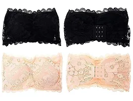 SPIRIT BEAUTY Women's Lace Tube Strapless Padded Bra with Free 2PCS Bra Straps Pack of 2 (Free Size 26 to 32) (Black  Skin)-thumb4
