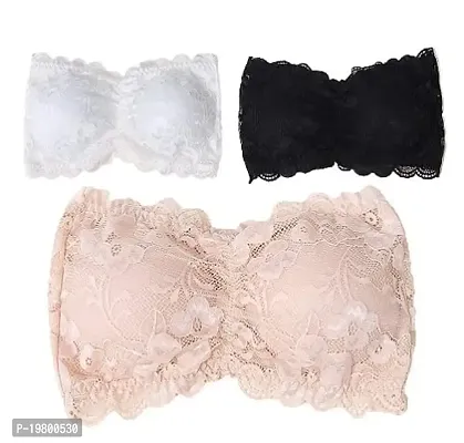 3 Pieces Women's Floral Lace Tube Top Bra Bandeau Strapless Bras Seamless  Stretchy Chest Wrap