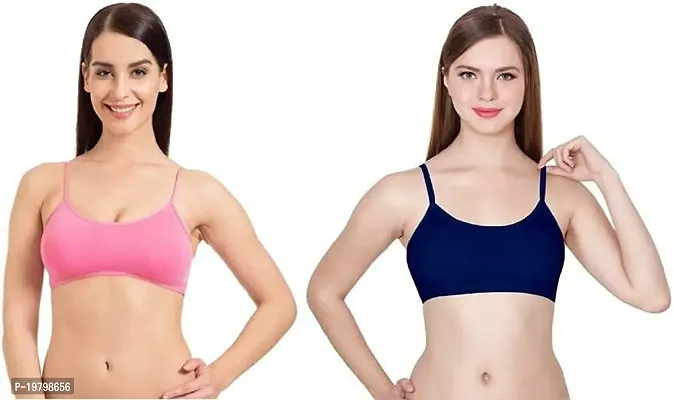 SPIRIT BEAUTY Women 6 Straps Padded Bra Baby Pink  Navy Blue