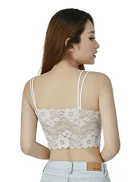 SPIRIT BEAUTY Women's Net Lace Lightly Padded Wire Free Regular Bralette Bra (White) (Pack of 1)-thumb1