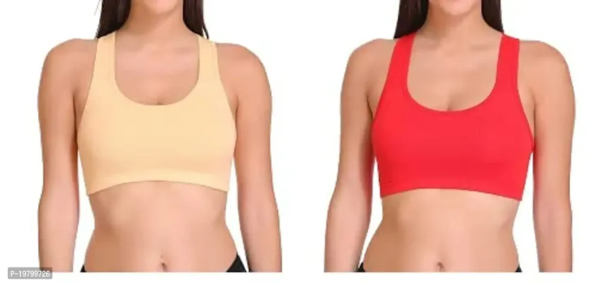 SPIRIT BEAUTY Sports Bra for Women, Yoga Bra, Padded Medium Support Running Bras Workout Bras Athletic Bras Pack of 2 (Red  Skin)