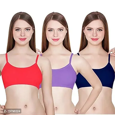 SPIRIT BEAUTY Women's Cotton Lightly Padded, with Removable Pads Sports Bra (Pack of 3) (Red, Purple  Blue, Free)-thumb0