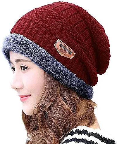 Mens and Womens Snow Proof Woolen Cap Inside Fur Warm Winter Soft Beanie Cap