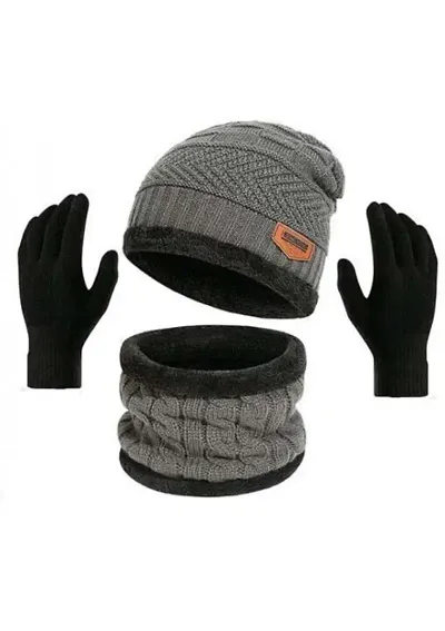 Eastern Club Unisex Wool Winter Neck Scarf, Gloves And Caps (Pack Of 3 Pieces)