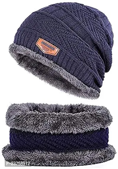 Winter Woolen Cap with Neck Scarf for Men and Women-thumb0