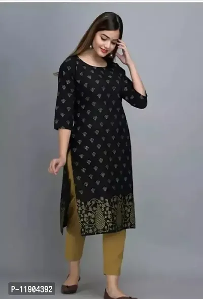 Stylish Rayon Black 3/4 Sleeves Printed Kurta For Women-thumb0