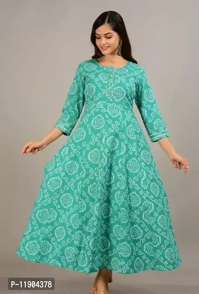 Stylish Cotton Sea Green 3/4 Sleeves Printed Kurta For Women