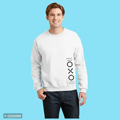 Trendy White Cotton Blend Self Pattern Sweatshirts For Men