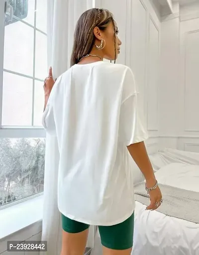 Elegant White Cotton Blend Printed Tshirt For Women-thumb2