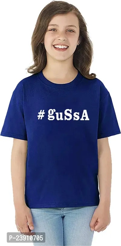 Stylish Blue Cotton Blend Tees  For Girls-thumb0