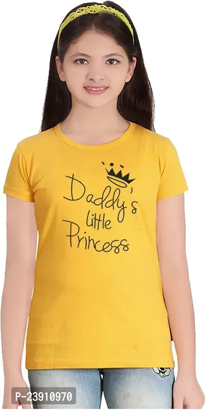 Stylish Yellow Cotton Blend Tees  For Girls-thumb0