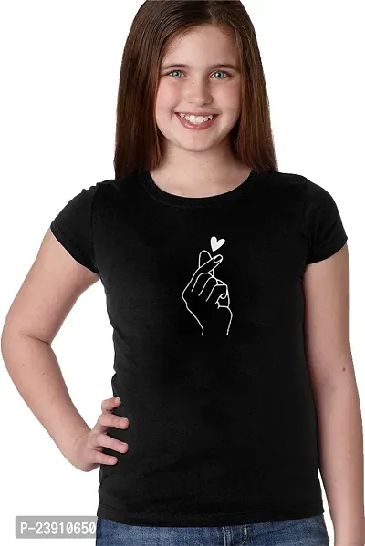 Stylish Black Cotton Blend Tees  For Girls