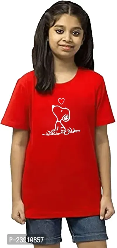 Stylish Red Cotton Blend Tees  For Girls-thumb0