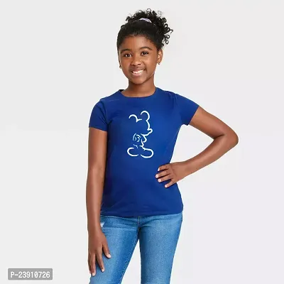 Stylish Blue Cotton Blend Tees  For Girls-thumb0