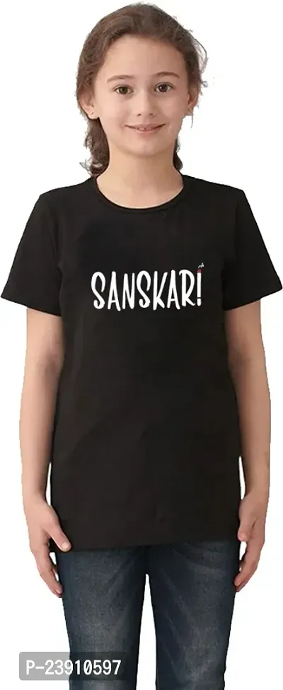 Stylish Black Cotton Blend Tees  For Girls-thumb0