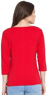 Elegant Red Cotton Blend Printed Full Sleeve Tshirt For Women-thumb1