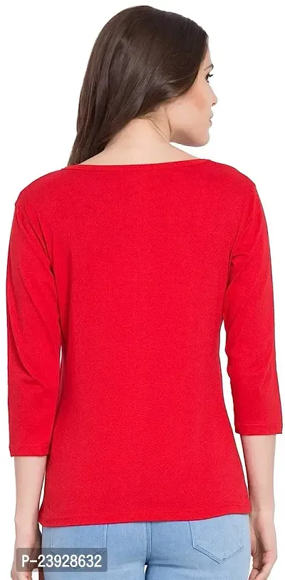 Elegant Red Cotton Blend Printed Full Sleeve Tshirt For Women-thumb2