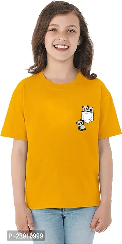 Stylish Yellow Cotton Blend Tees  For Girls