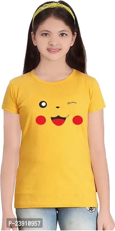 Stylish Yellow Cotton Blend Tees  For Girls-thumb0