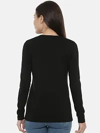 Elegant Black Cotton Blend Printed Full Sleeve Tshirt For Women-thumb1